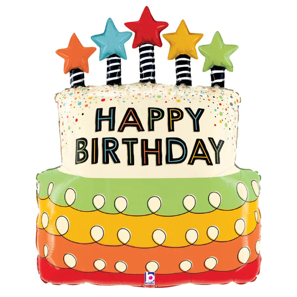 Happy Birthday Cake Candle Stars Balloon