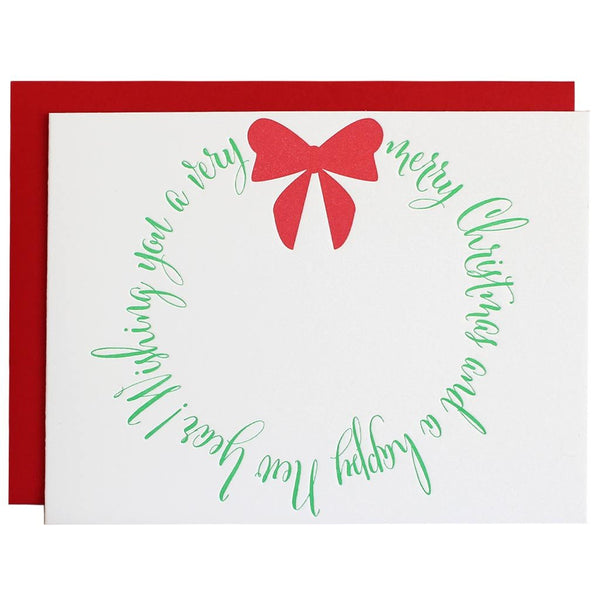 Merry Christmas Wreath Letterpress Card