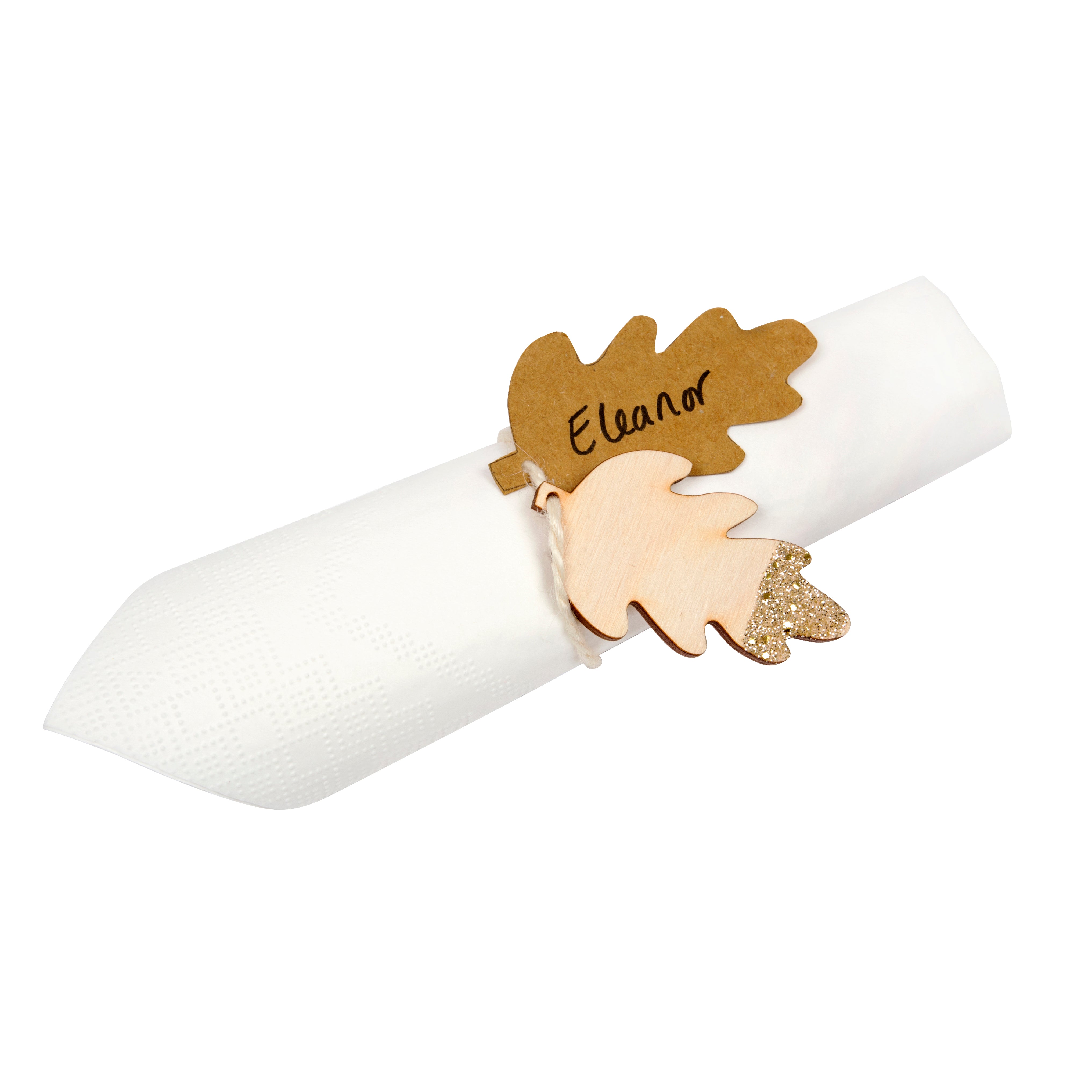 Glittered Leaf Napkin Ties & Placecard