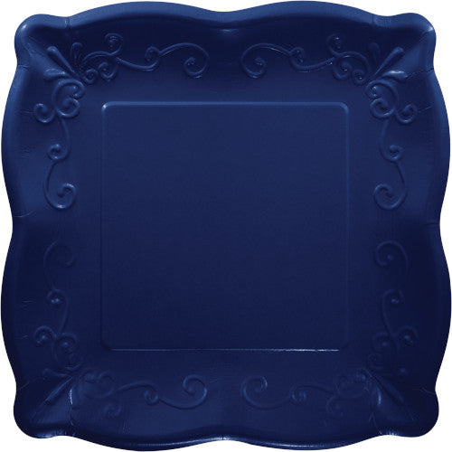 Navy Blue Scalloped Embossed Large Plates
