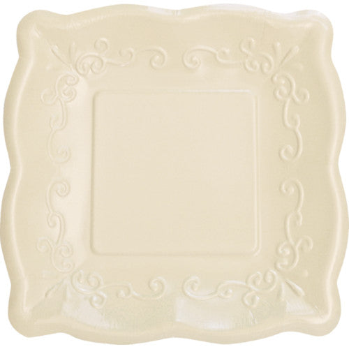 Cream Scalloped Embossed Large Plates