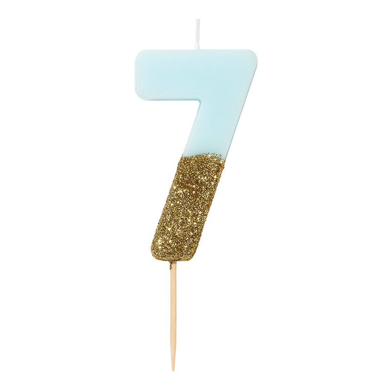 Blue Glitter Number Candles 0-9