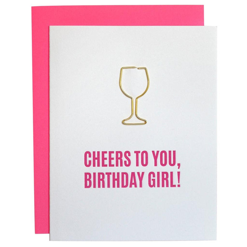 Cheers to You Birthday Girl Paper Clip Letterpress Card