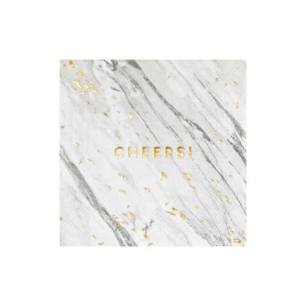 White Marble Cheers Cocktail Napkins