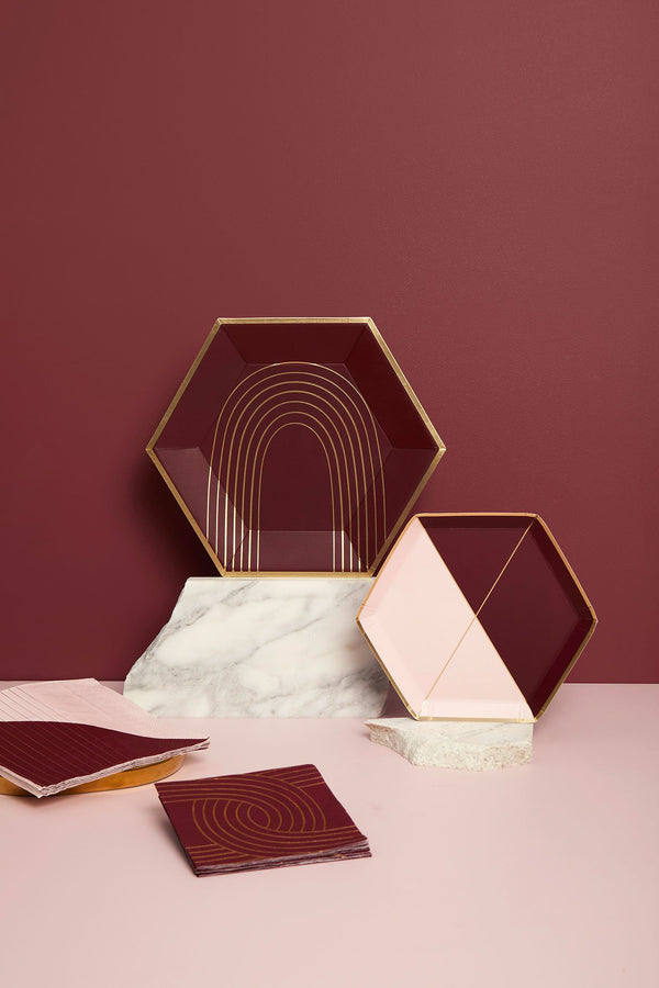Bordeaux - Maroon Pink Colorblock Small Paper Plates