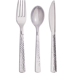Hammered Silver Plastic Cutlery Set