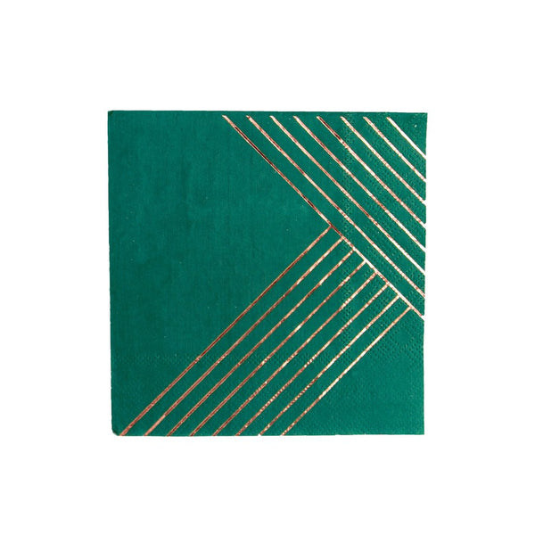 Manhattan - Dark Green Striped Cocktail Paper Napkins