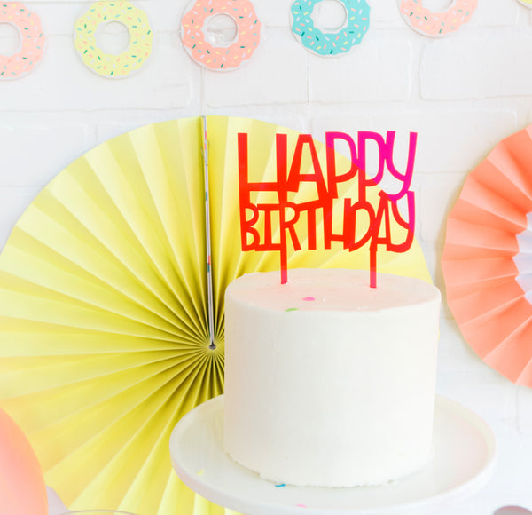 Neon Happy Birthday Cake Topper