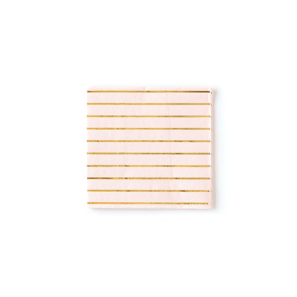 Gold Striped Cocktail Napkins - Blush