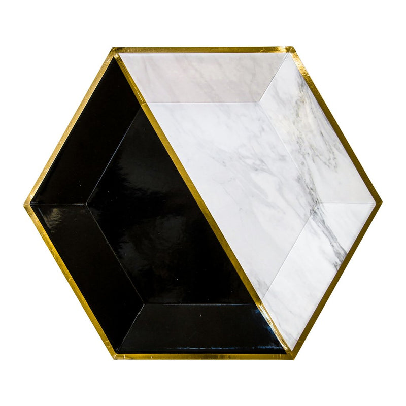 Vanity - White Marble and Black Colorblock Large Paper Plates